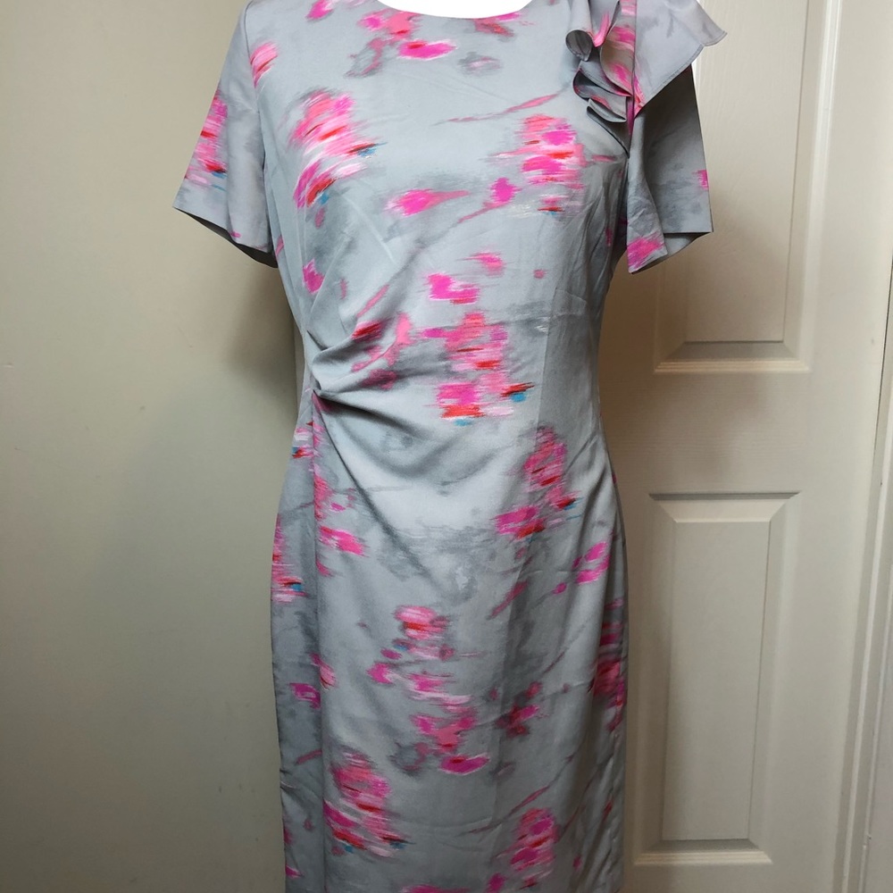 Banana Republic Gray Midi Dress with Pink Floral Print